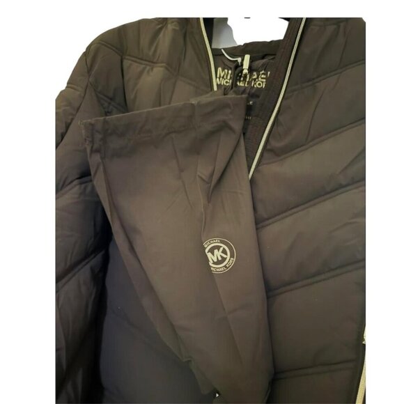Michael Kors Womens Brown Quilted Puffer Zip Up Hooded Chevron Jacket Sz M New - Picture 9 of 15